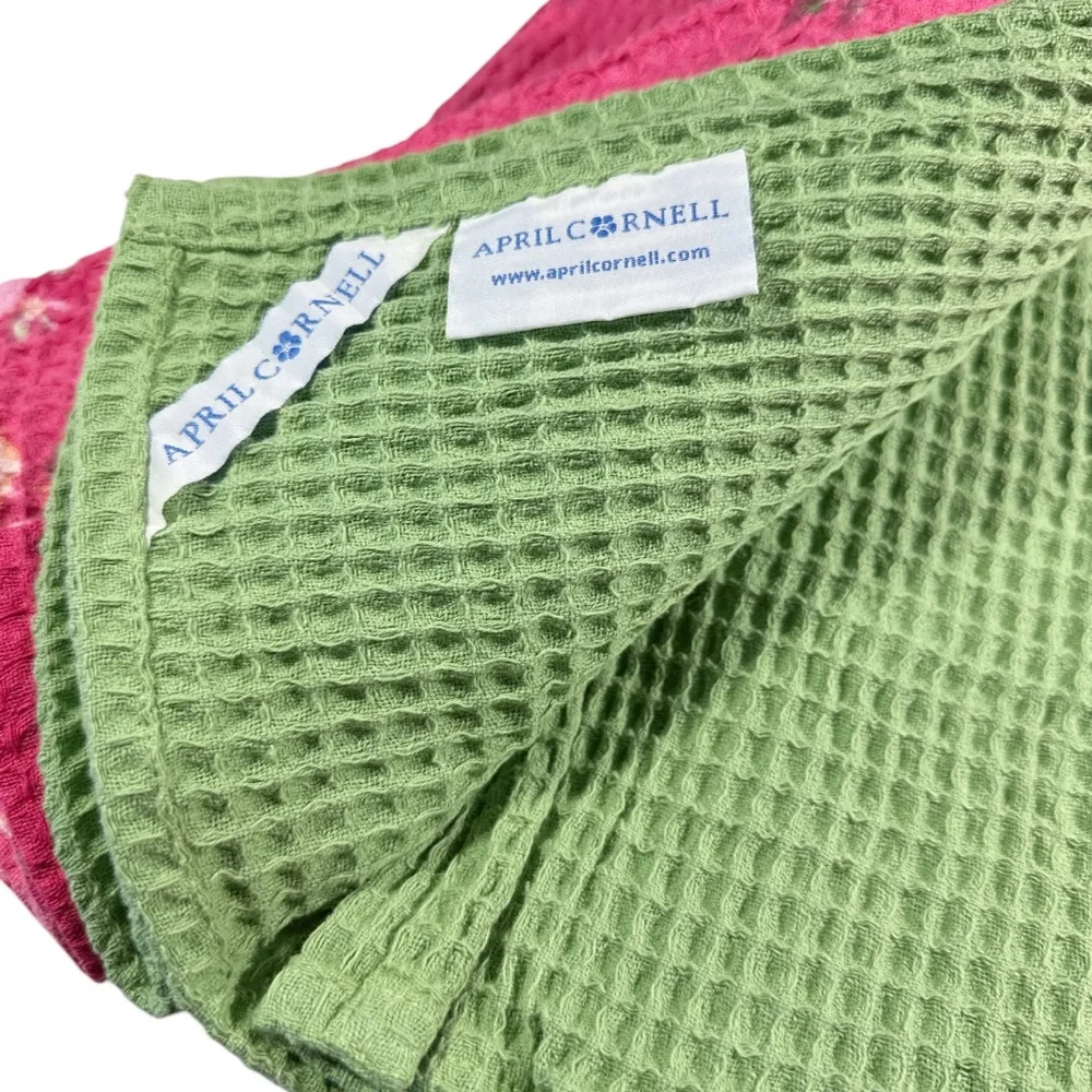 NEW ApriL Cornell COTTGE ROSE FLORAL PINK & GREEN Kitchen Towel Set/3